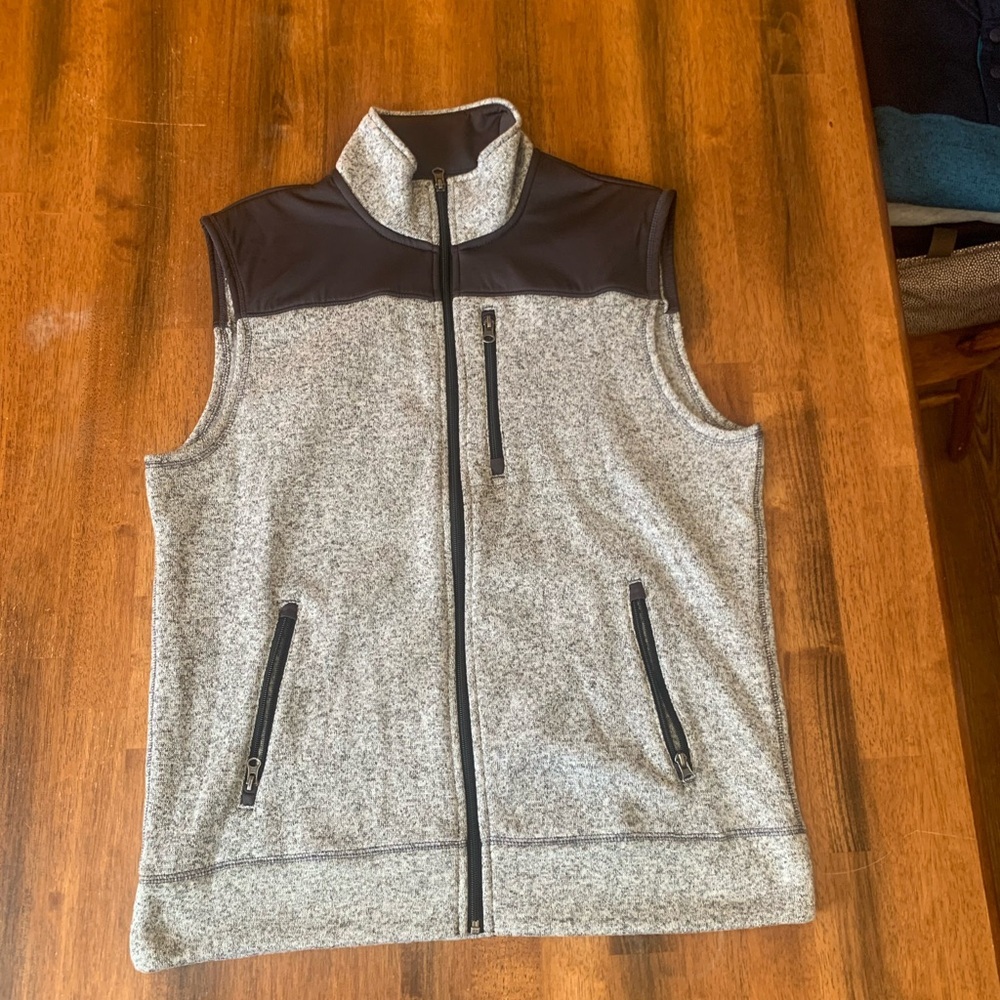 Sonoma Vest Large Heathered Gray Black Knit Zip Pockets Casual Soft Outdoors